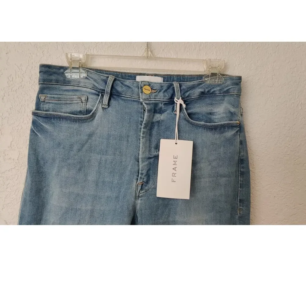 Frame Le One Skinny Jeans in Blue Caspio Sz 2 (Fits 29-34) High Rise Cropped - Picture 10 of 11